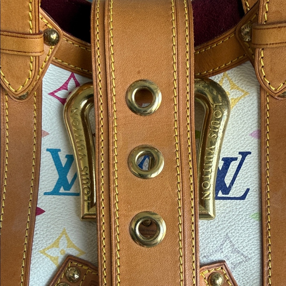 Louis Vuitton White Multicolor Monogram Satchel with Tan Leather Trim - Picture 2 of 8